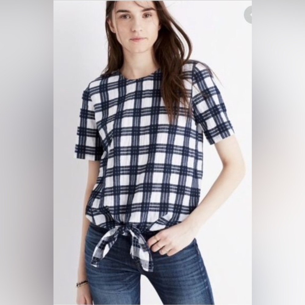 Madewell Plaid Button-back Front-Tie Blouse - Size XS